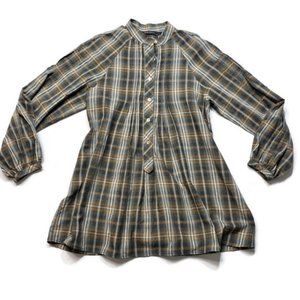 Zara Basic Modest High Collar Small Plaid Pleats